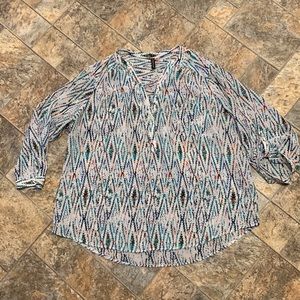 2X Maurices sheer top 3/4 sleeves with roll tab button, pocket, button v-neck